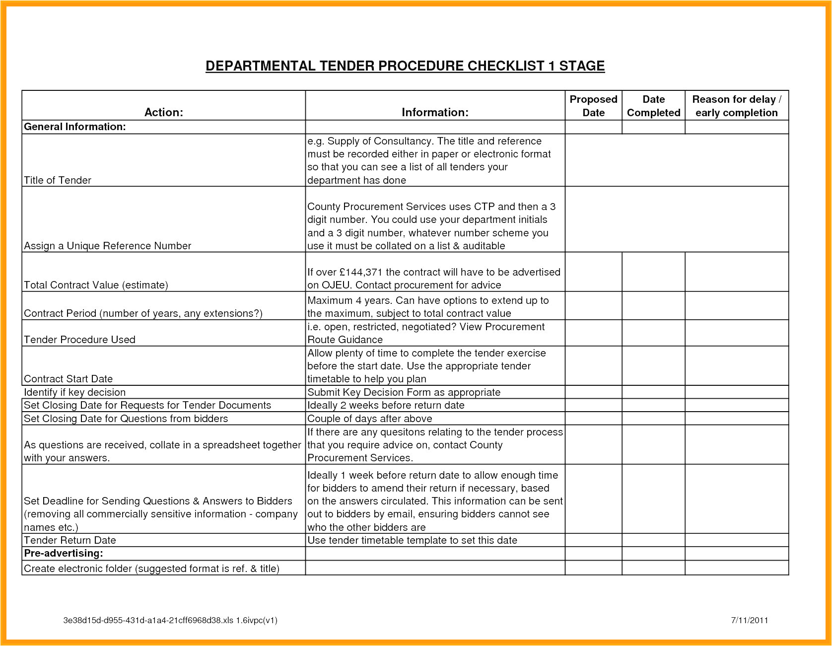 tender specification template