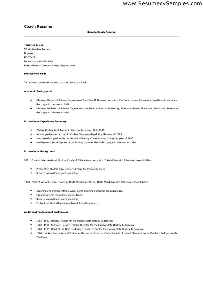 sample coaching resume