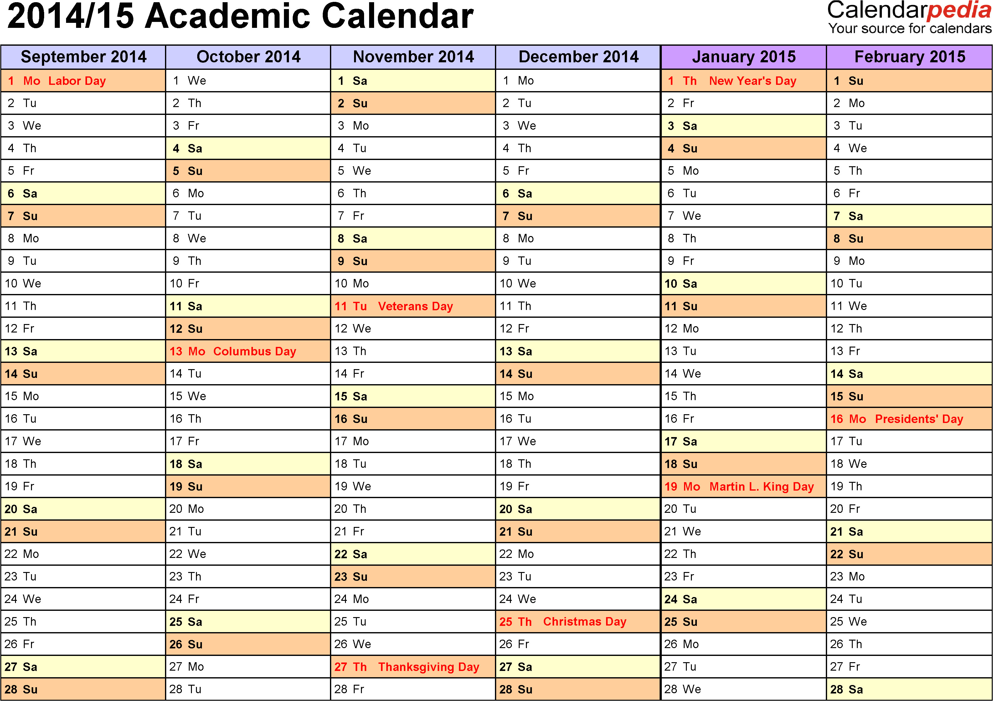 academic calendar 2014 2015 pdf templates