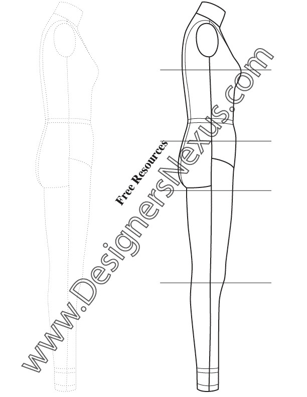 full body female dress form fashion template sketch v6 side view