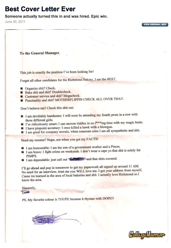 The Best Cover Letter I Ve Ever Read Best Cover Letter Ever Creative Little Devil