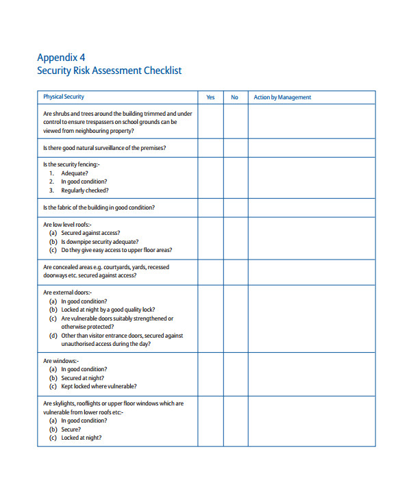 Threat Vulnerability Risk assessment Template 10 Risk assessment Checklist Templates Sample Templates