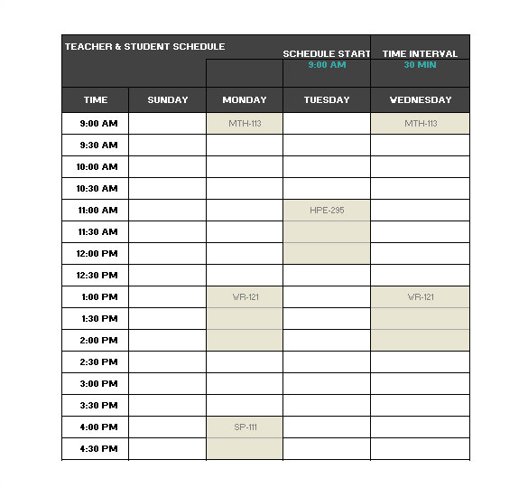 sample teacher schedule