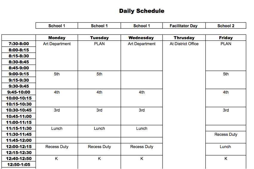 teacher schedule template 760
