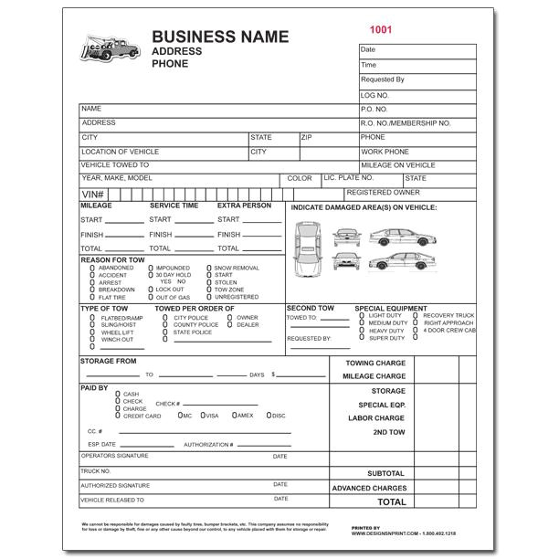 71 towing invoice form