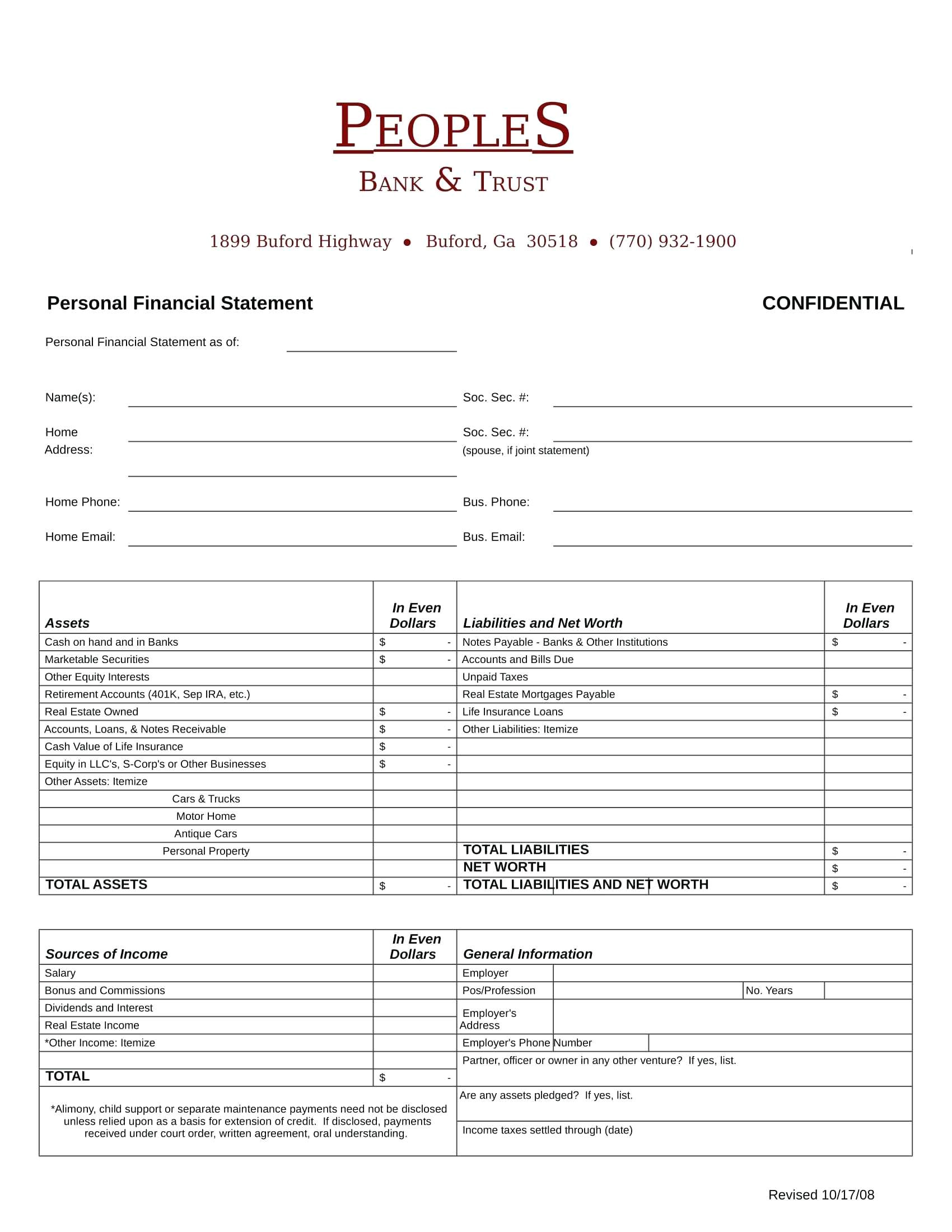 real estate financial statement template