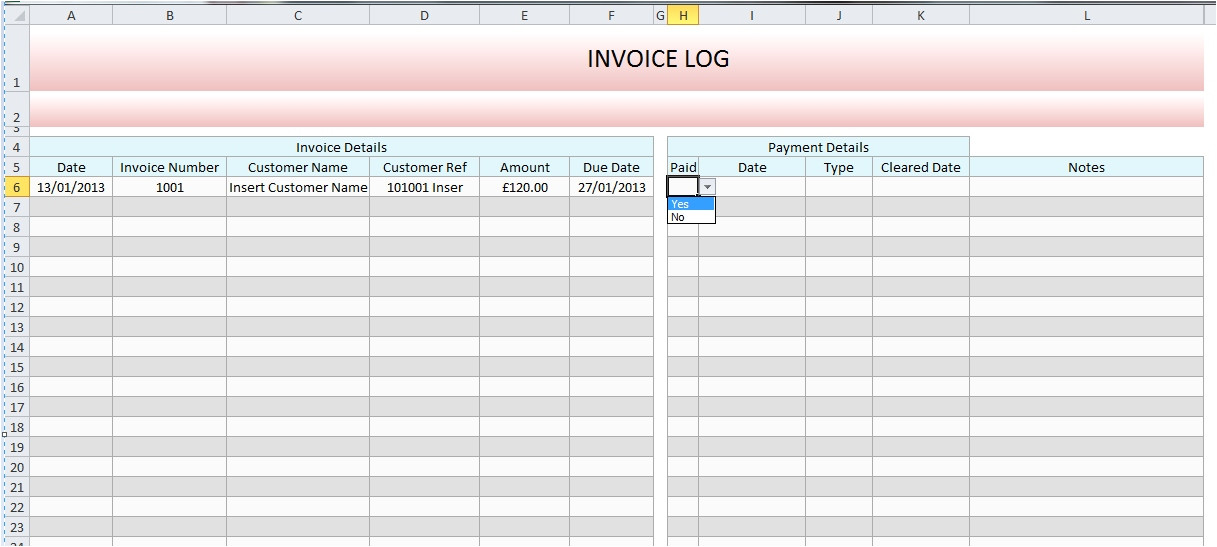 invoice register template