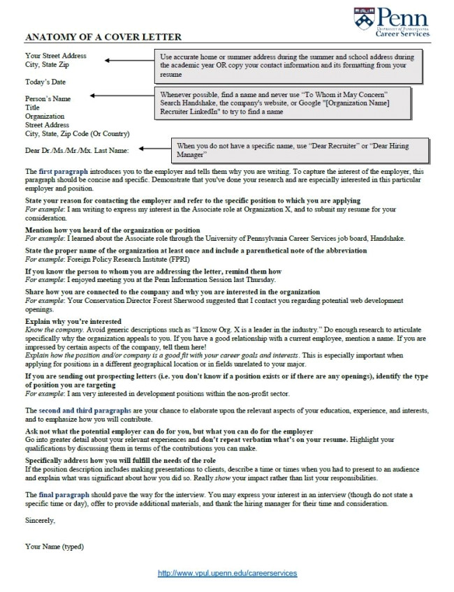 Upenn Career Services Cover Letter Career Services Cover Letter Guide for Undergraduates