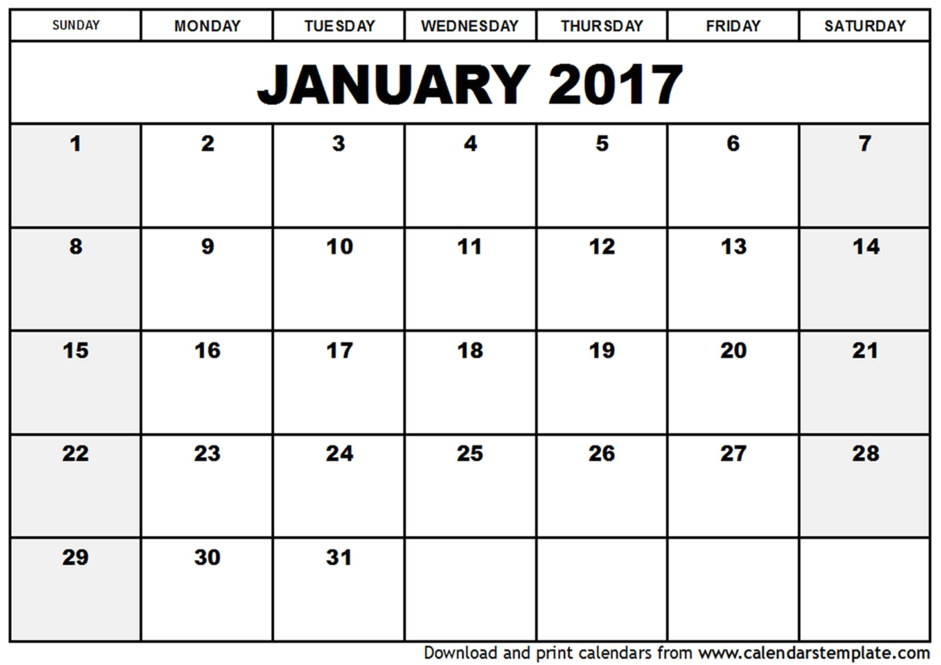 free calendar template 2017