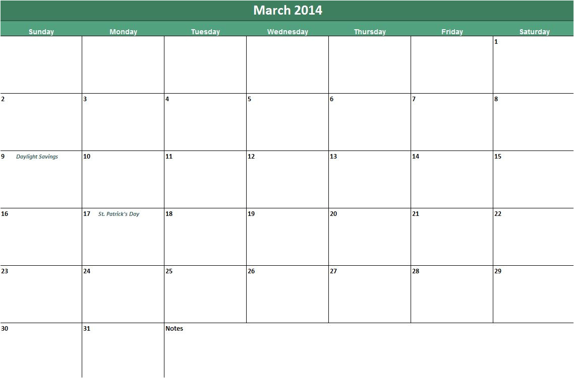 Usable Calendar Template Printable March 2014 Calendar now Available On Leading