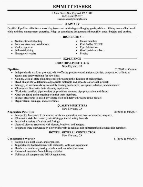 pipefitter resume free download assignment agreement under title iv of the usaid pipefitter resume