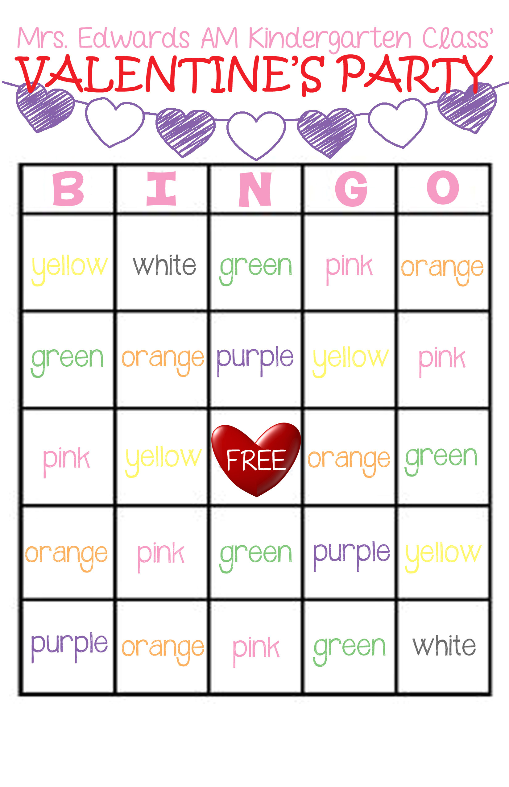 classroom valentines party bingo game free printable