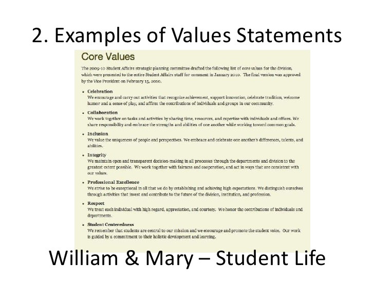 personal values statement