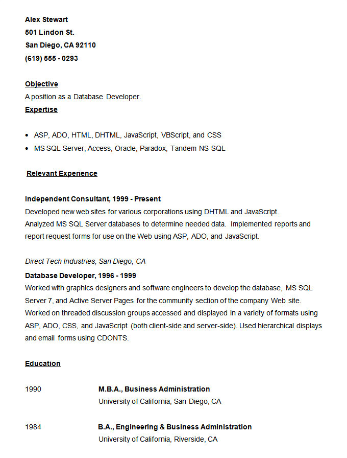 Vba Developer Resume Sample 1 Vba Developer Resume Sample Resume Templates 127 Free Samples Examples format