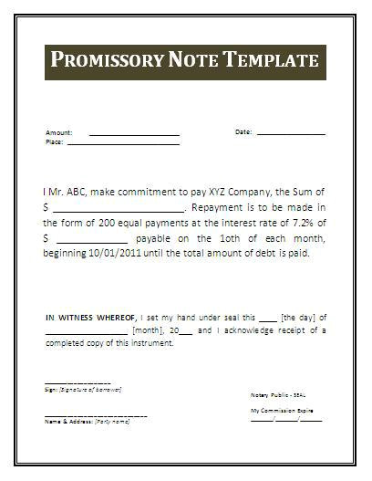free promissory note template