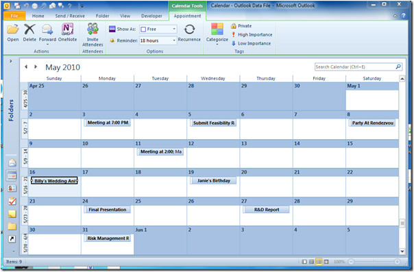 enrich imported outlook calendar in visio 2010