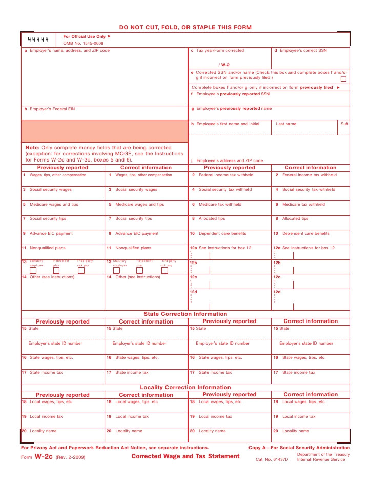 form w2c corrected wage and tax statement