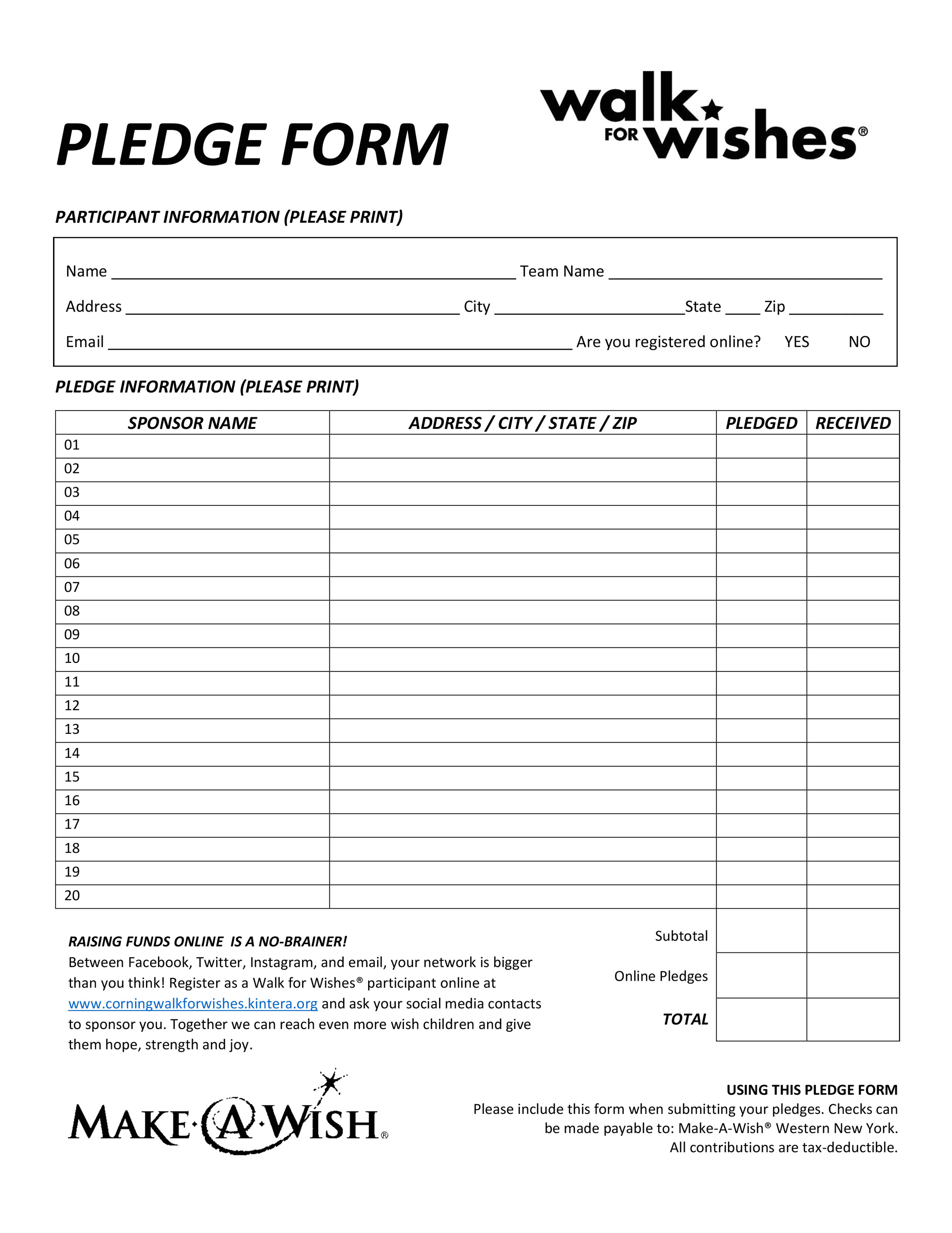 walk for wishes pledge form best ideas of sponsor sheet