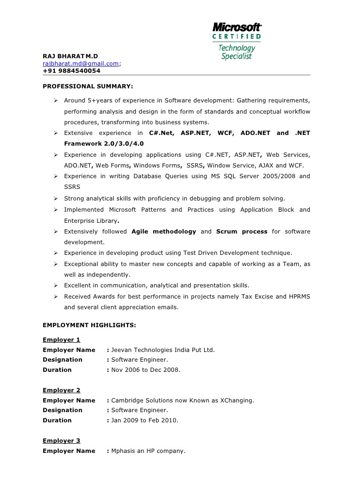 mvc resume sample
