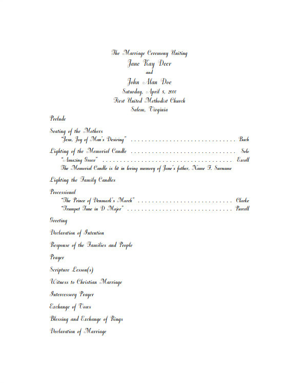 wedding blessing order of service template