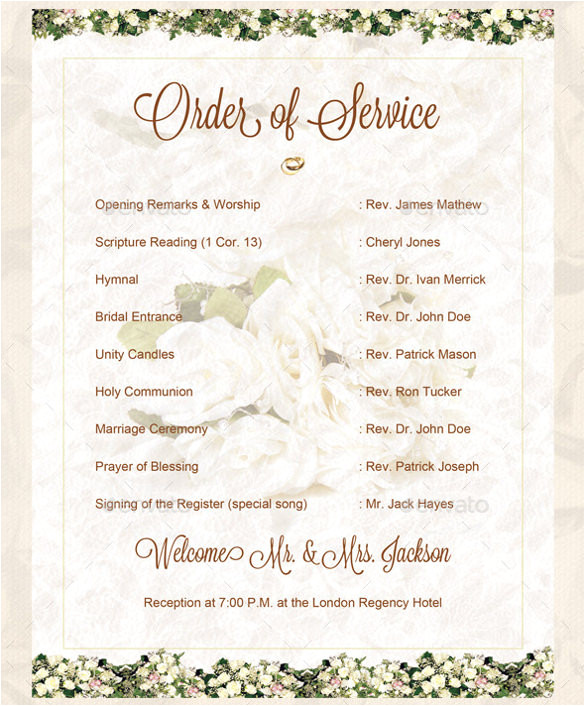 Wedding Blessing order Of Service Template Wedding order Template 38 Free Word Pdf Psd Vector