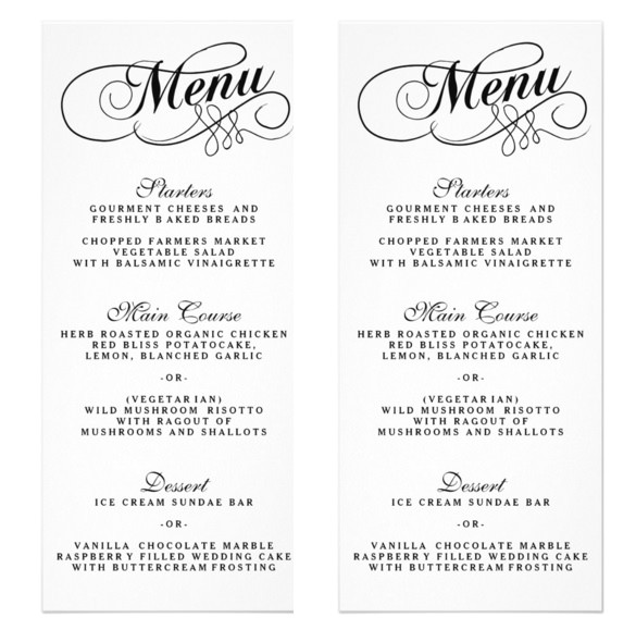 sample wedding menu