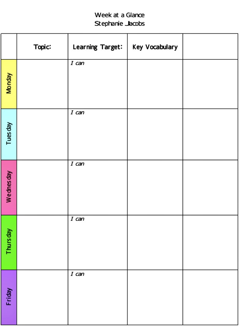 teacher weekly planner template