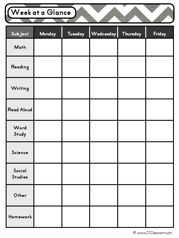 Week at A Glance Lesson Plan Template Week at A Glance Planner A Graphic organizer for Lesson