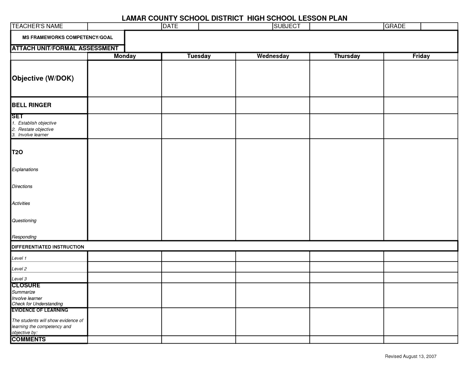 Week Long Lesson Plan Template 6 Week Long Lesson Plan Template Otpey Templatesz234