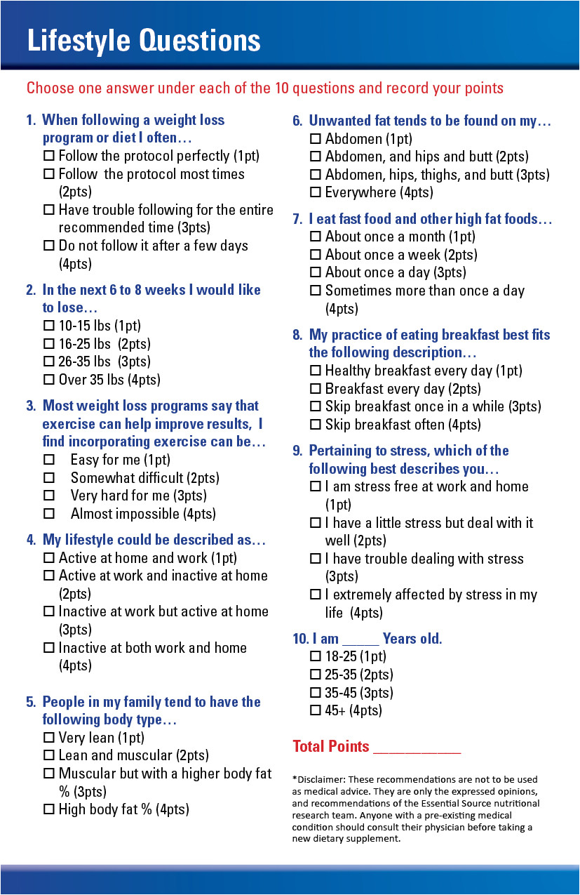 weight loss questionnaire template
