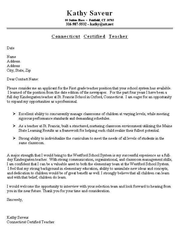 what goes on a cover letter for a resume first grade teacher cover letter example job search pinterest template