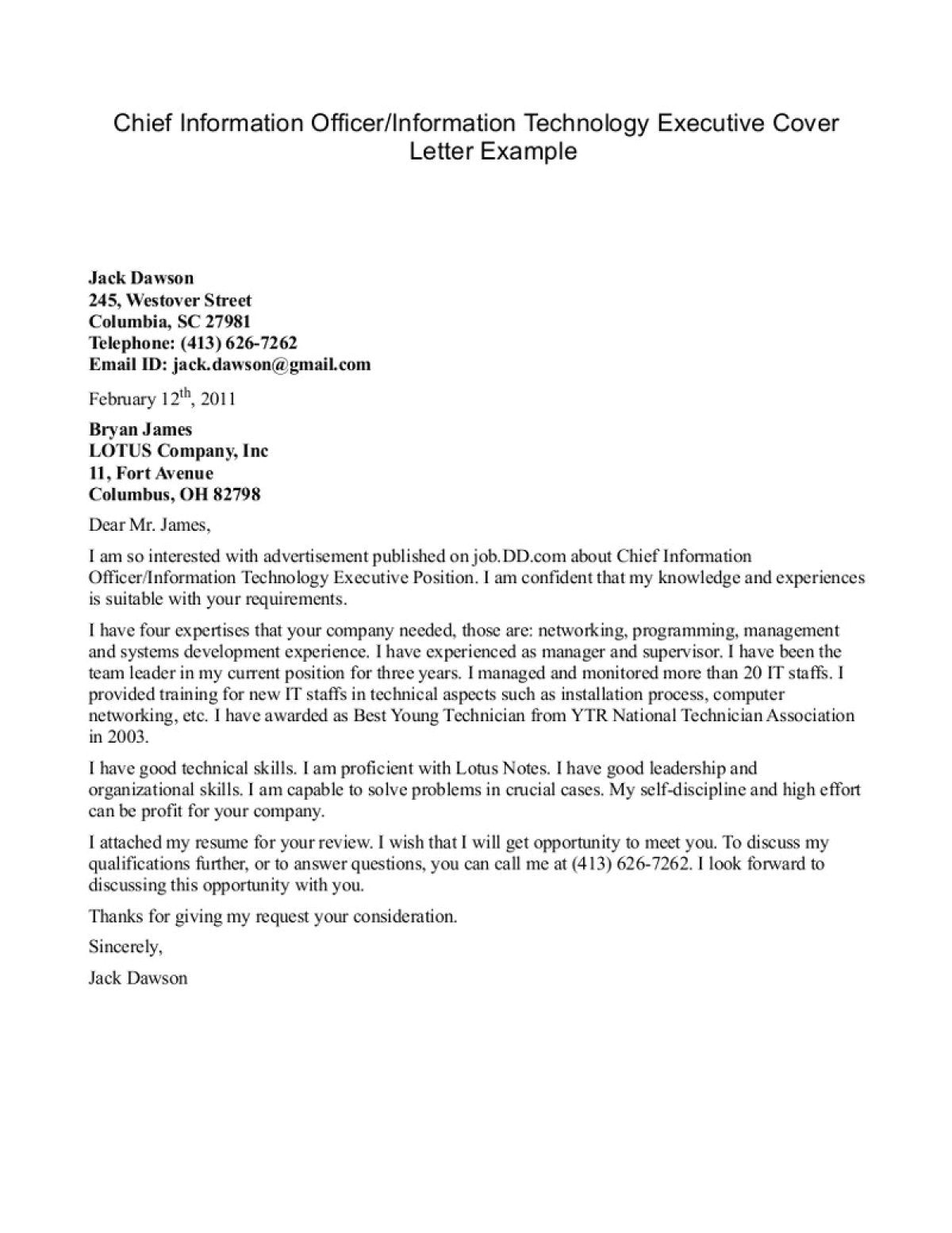 information technology cover letter examples