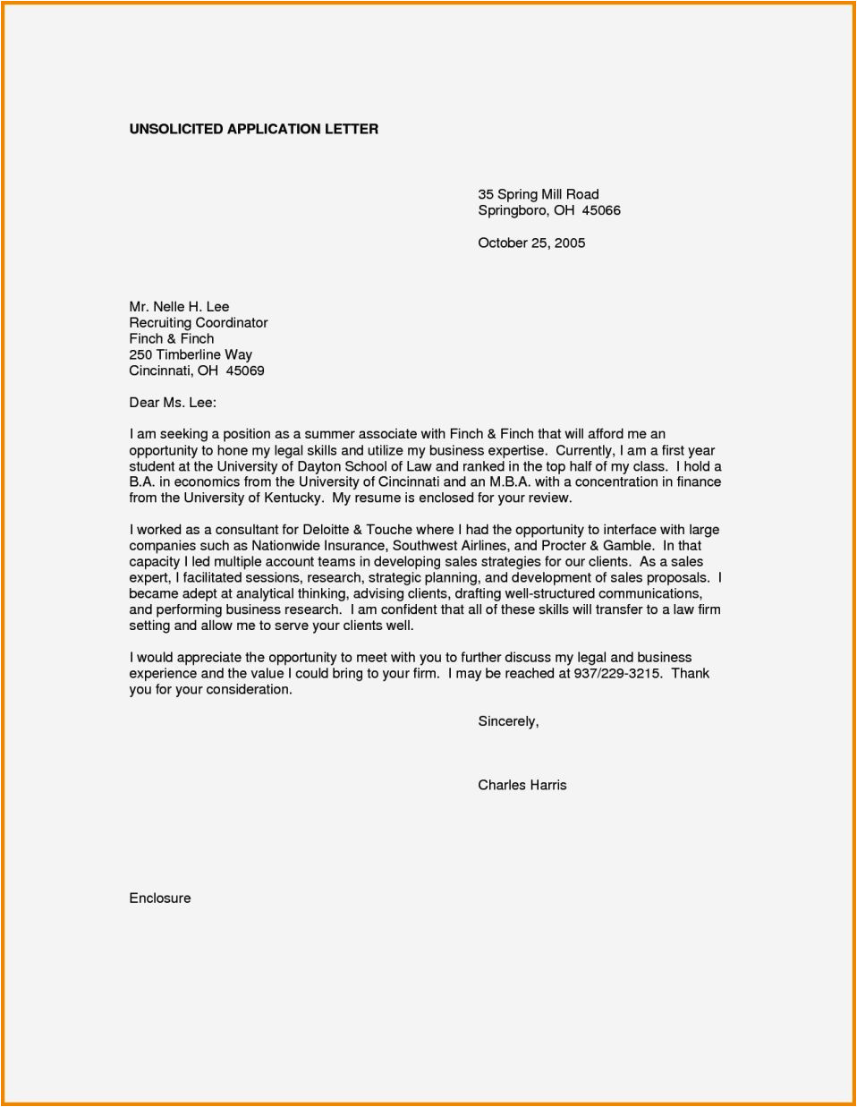 application cover letter example