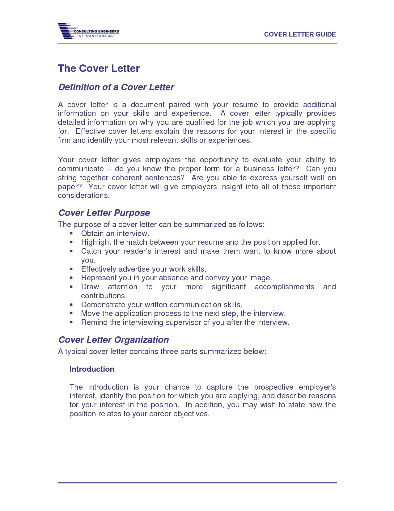 definition of a cover letter