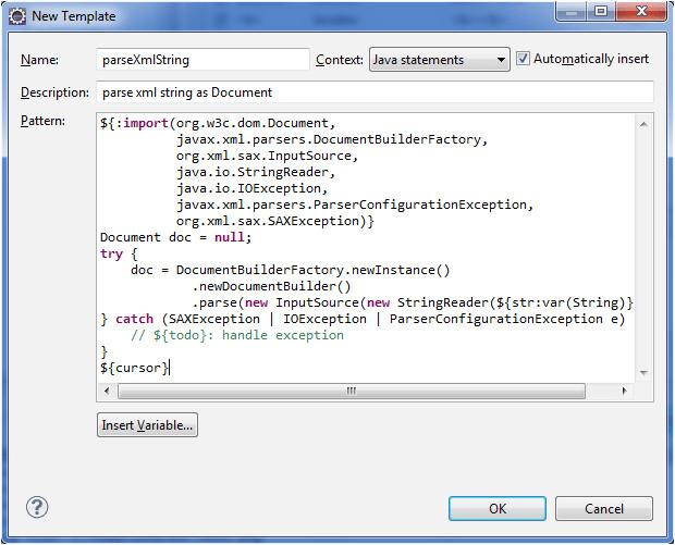 create eclipse templates for faster java coding