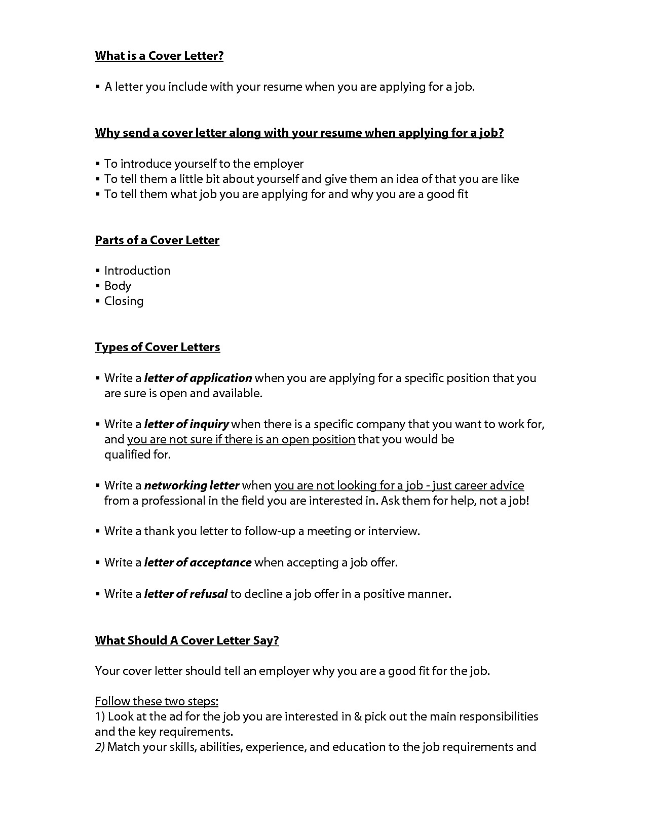what should a cover letter for job application include