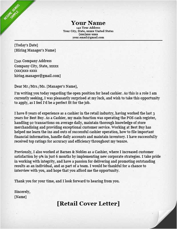 What to Write In A Cover Letter for Retail Retail Cover Letter Samples Resume Genius
