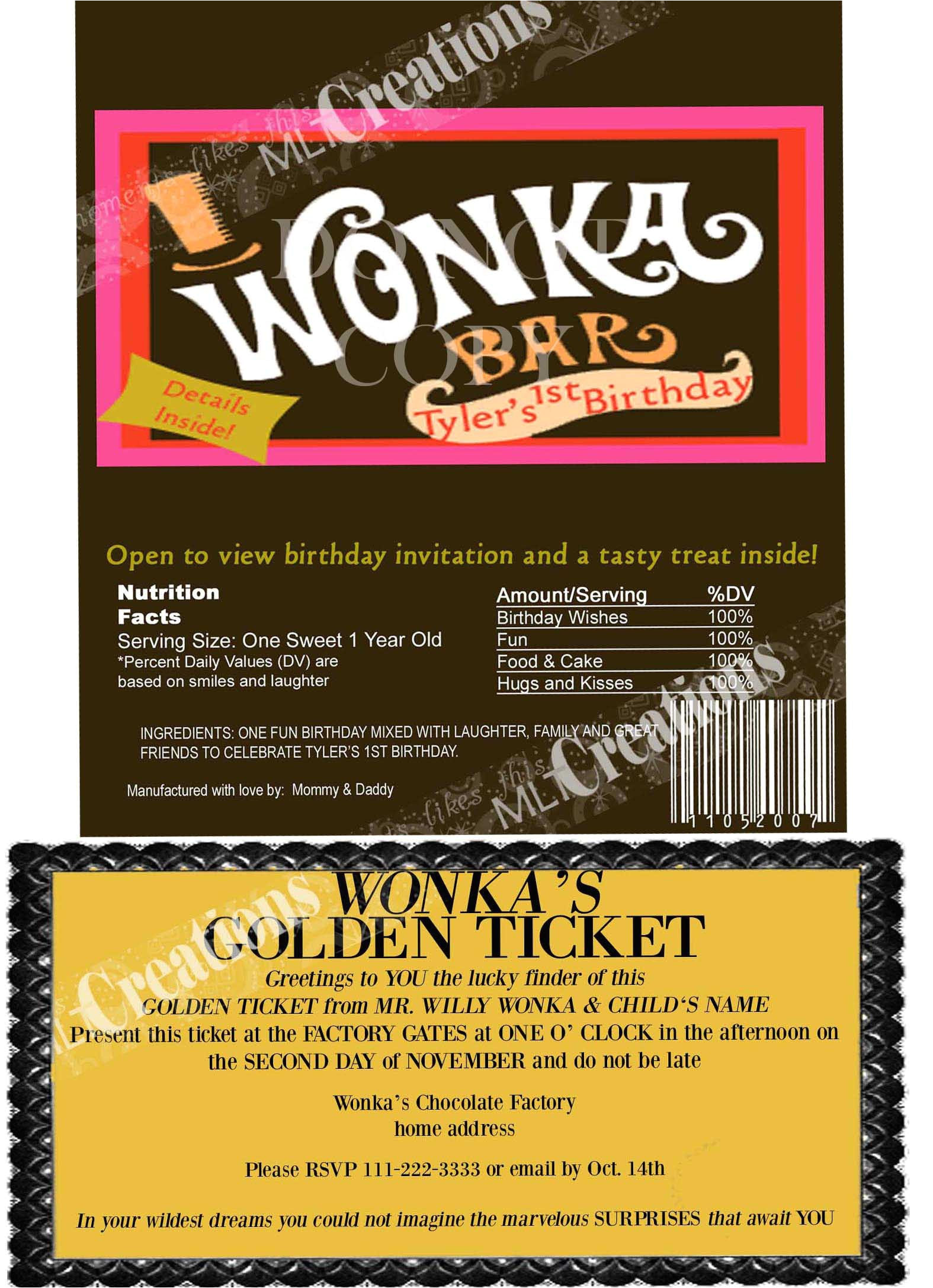 willy wonka golden ticket invitation