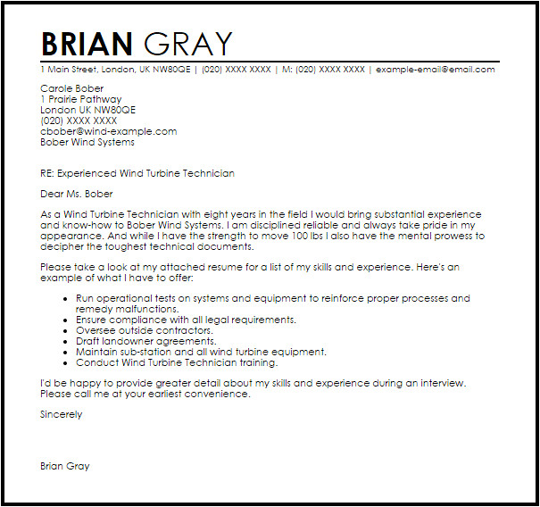 Wind Turbine Technician Cover Letter 1 Wind Turbine Technician Cover Letter Wind Turbine Technician Cover Letter Sample Cover Letter