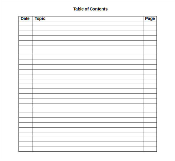 microsoft word table of contents template