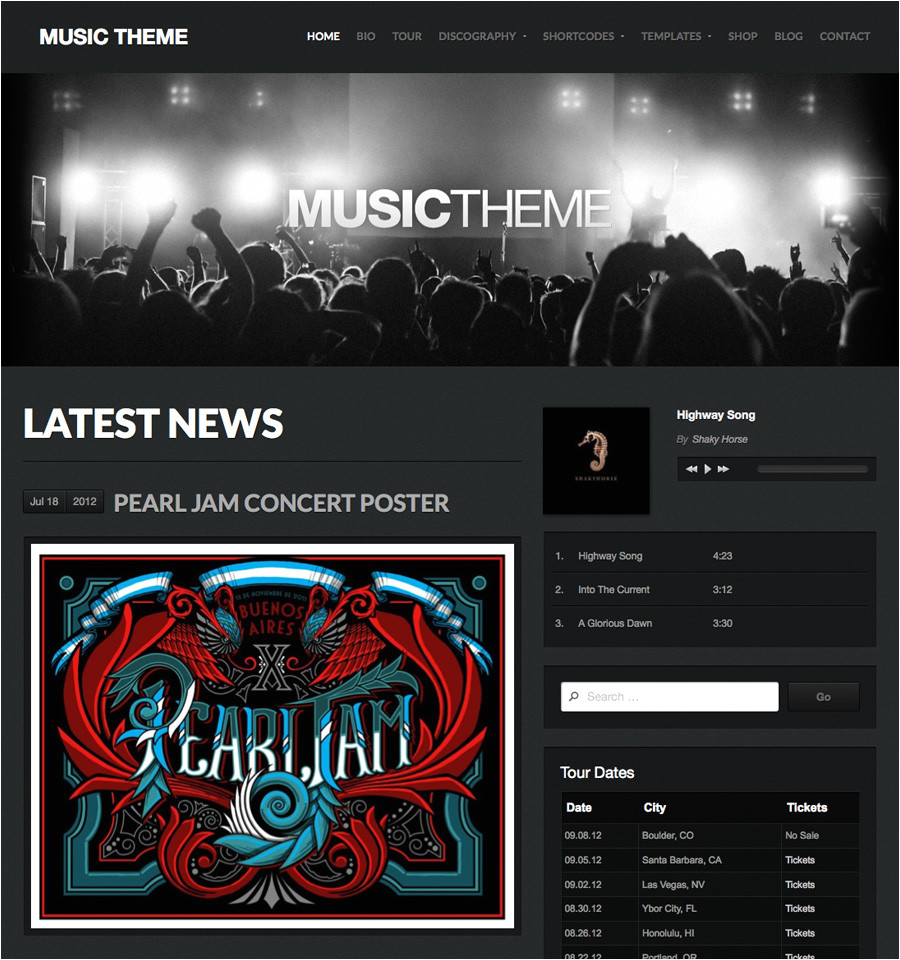 WordPress Templates for Musicians Music theme WordPress themes by organic themes WordPress