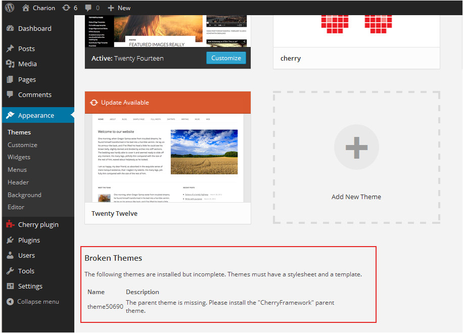 how to deal with parent theme is missing please install the cherryframework parent theme error