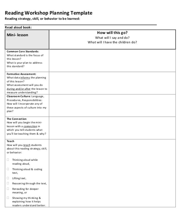 writers workshop lesson plan template