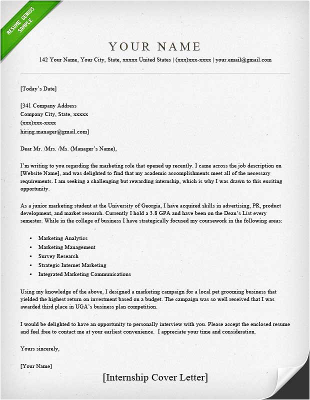 Writing A Good Cover Letter for An Internship Internship Cover Letter Sample Resume Genius