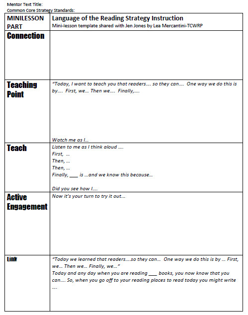 lucy calkins lesson plan template