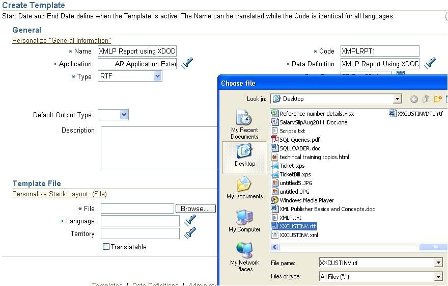 xml publisher using data template and