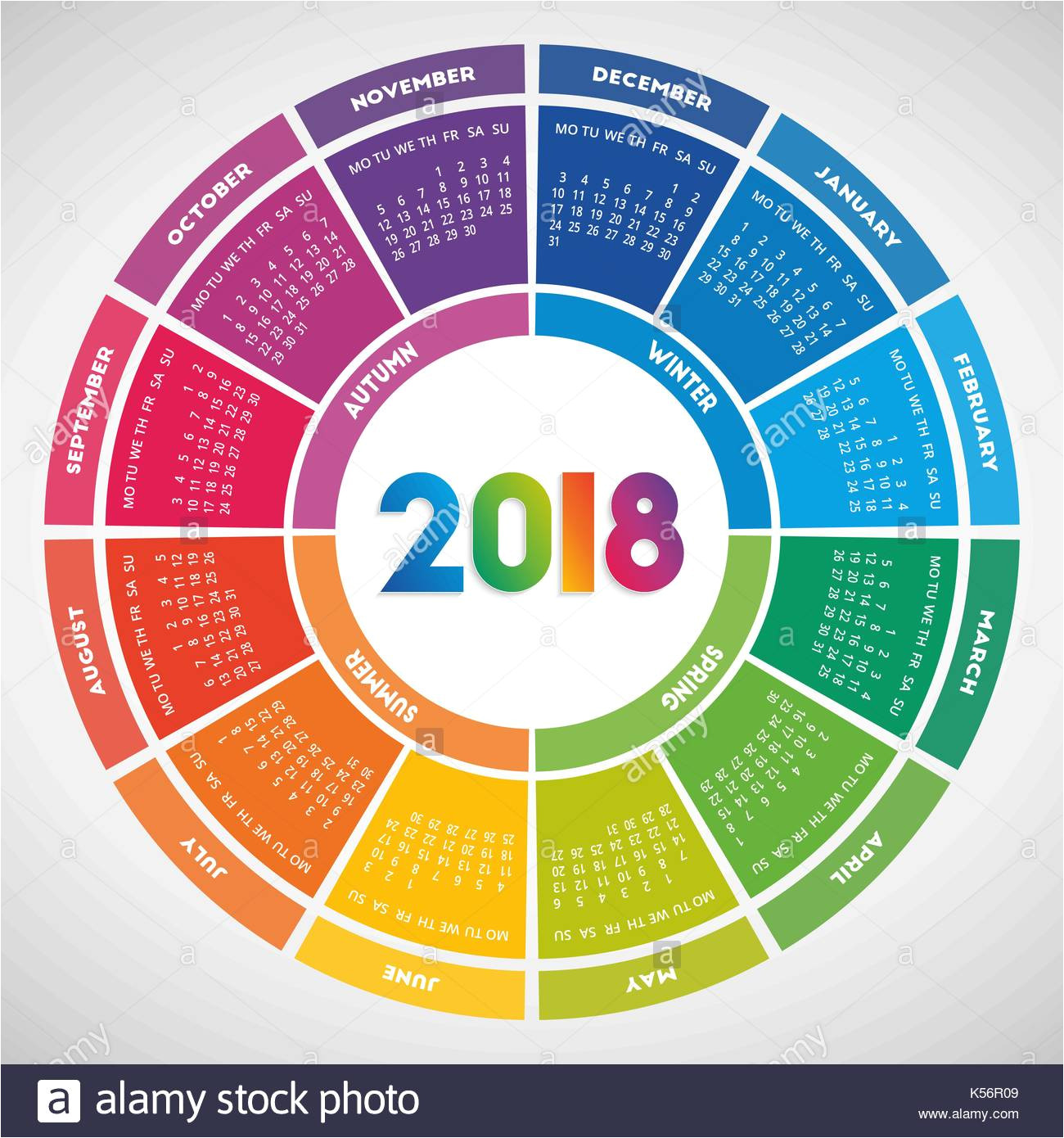 stock photo colorful round calendar 2018 design week starts on monday 158116345