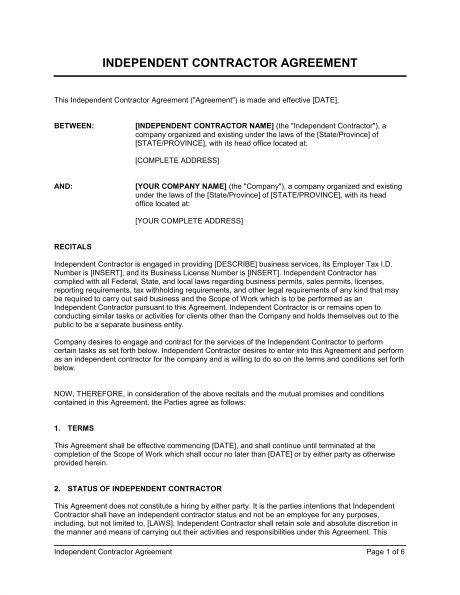 1099 contractor agreement template