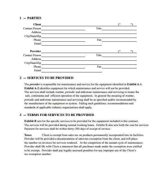Ac Service Contract Template Maintenance Contract Template 20 Download Documents In