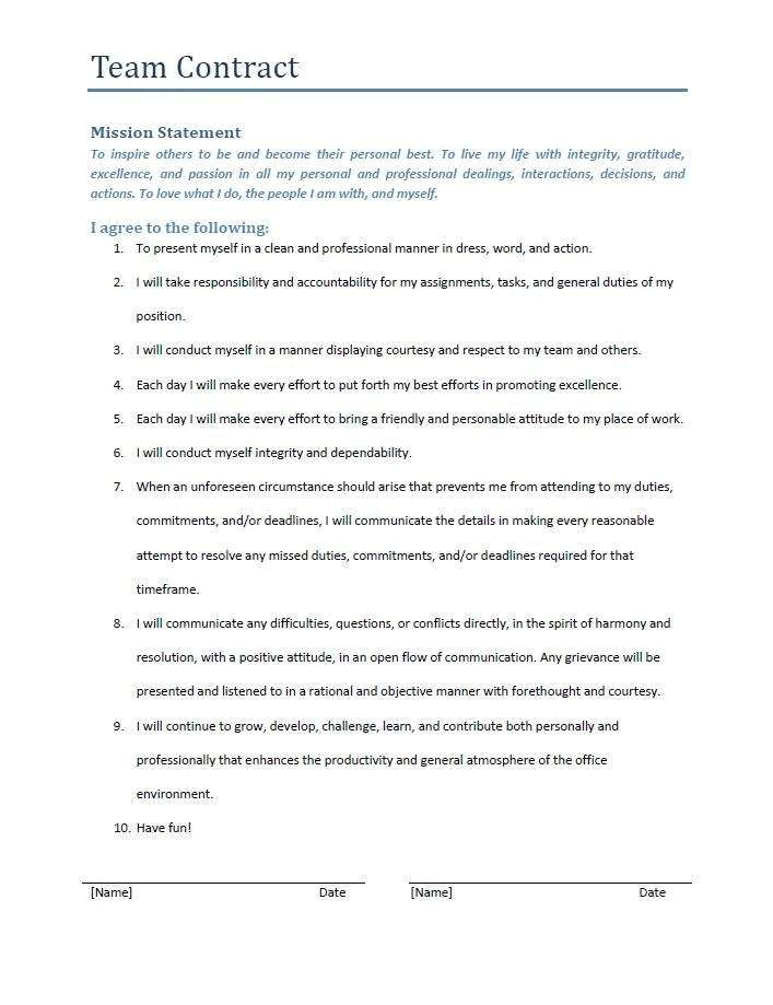 teaming agreement template original accountability contract for a code of conduct xo s55087